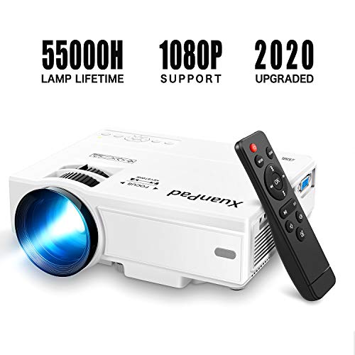 XuanPad Proyector, 2020 Mini Proyector Multimedia Vídeo Proyector LCD, 55000 Horas Proyector de Cine en casa, Compatible con Full HD 1080P HDMI, VGA, USB [Clase de eficiencia energética A+++]